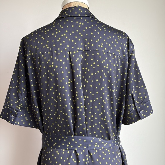 Lafayette 148 Doha Navy & Green Polka Dot Shirt Dress Size XL - Picture 3 of 10